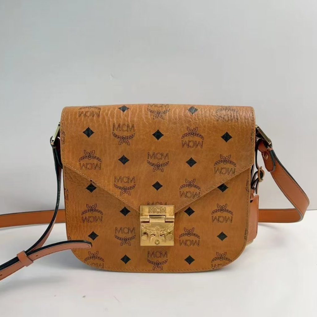 Mcm #R Cognac Visetos Coated Canvas And Leather Patricia Crossbody Bag